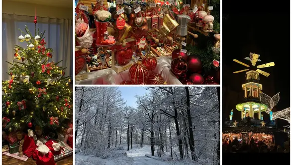 Verschiedene Bilder, die Weihnachten darstellen und leicht verständlich erkennbar sind.