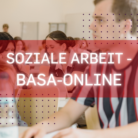 Konzentrierte Studierende in einem Vorlesungssaal, Aufschrift mit "Soziale Arbeit - BASA-online"Konzentrierte Studierende in einem Vorlesungssaal, Aufschrift mit "Soziale Arbeit - BASA-online"