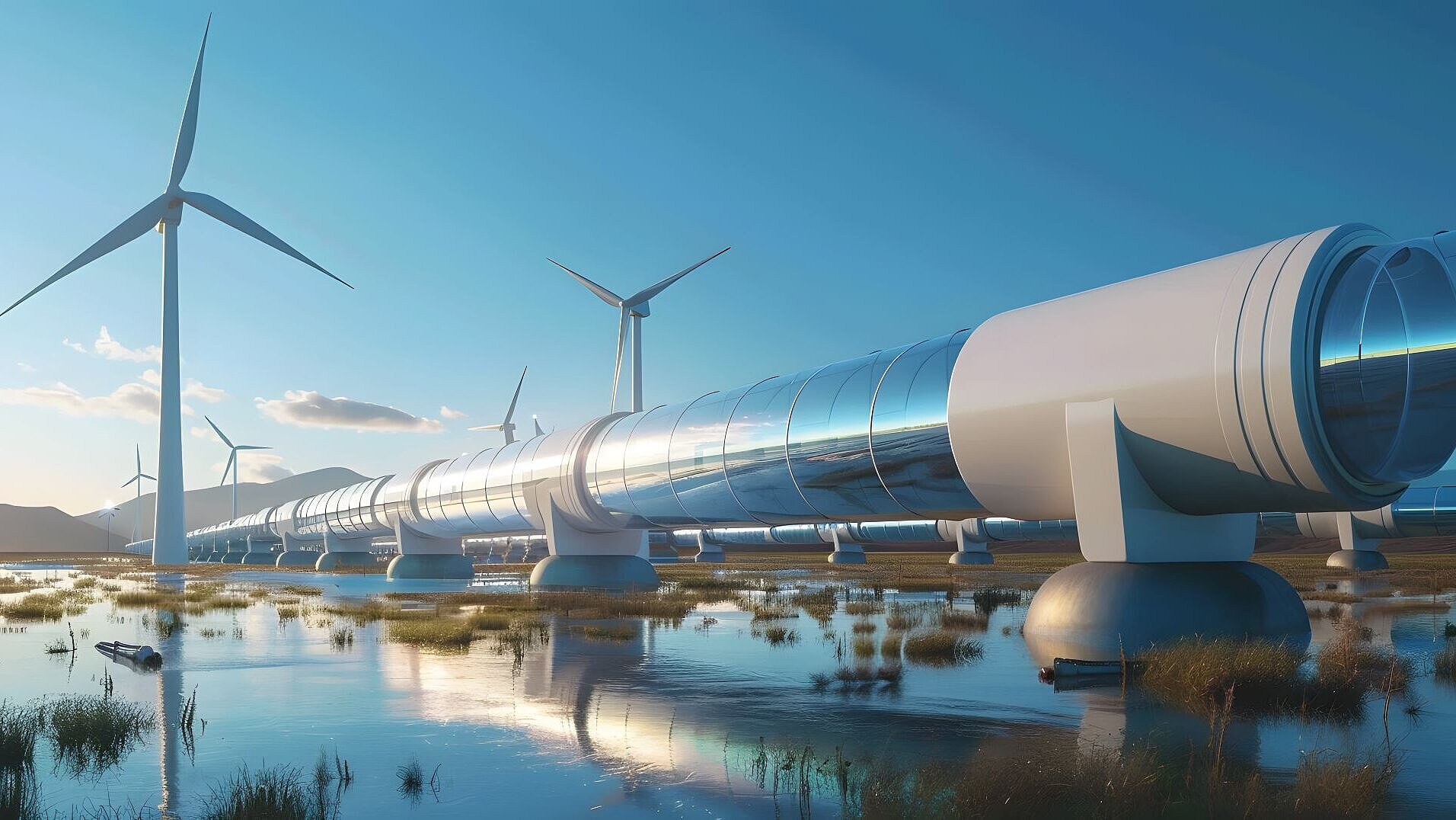 Wasserstoff-Pipeline mit Windkraftanlage Wasserstoff-Pipeline mit Windkraftanlage