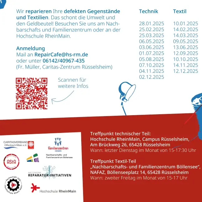 Poster Repair Cafe Ein Plakat mit den Terminen des Repair Cafes der Hochschule RheinMain