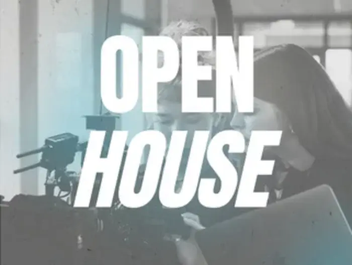 Einladung zum Open House der Hochschule RheinMain für das Studium Media: Conception & Production. Datum: Dienstag, 3. November 2026, von 14:30 bis 16:30 Uhr, Gebäude C-Süd 2 OG, Unter den Eichen 5, 65195 Wiesbaden.