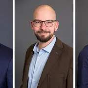 Drei Porträtfotos von Prof. Dr.-Ing. Robert Kanz, Prof. Dr. Matthias Kowald, Prof. Dipl. Arch. Sascha Luippold