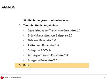 © Prof. Dr. Thorsten Petry, HS RheinMain: Enterprise 2.0 Studie 2017 - Agenda (3)