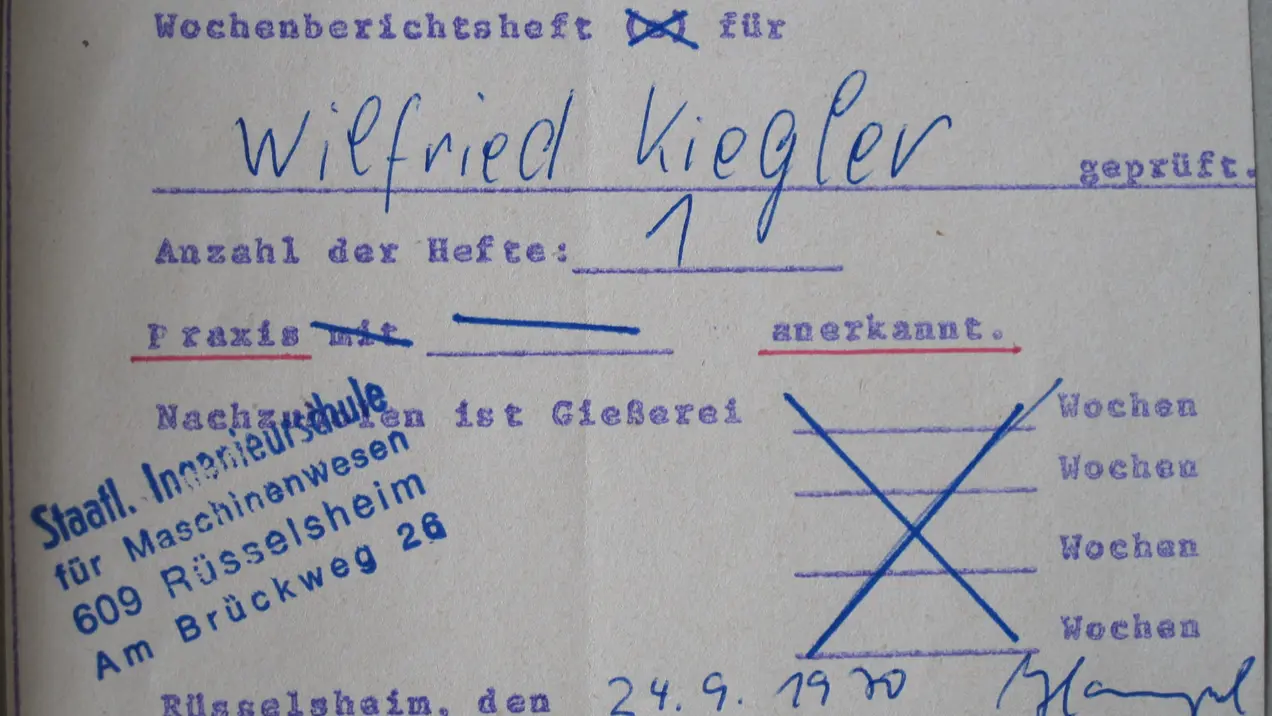 Wochenberichtsheft der staatlichen Ingenieurschule