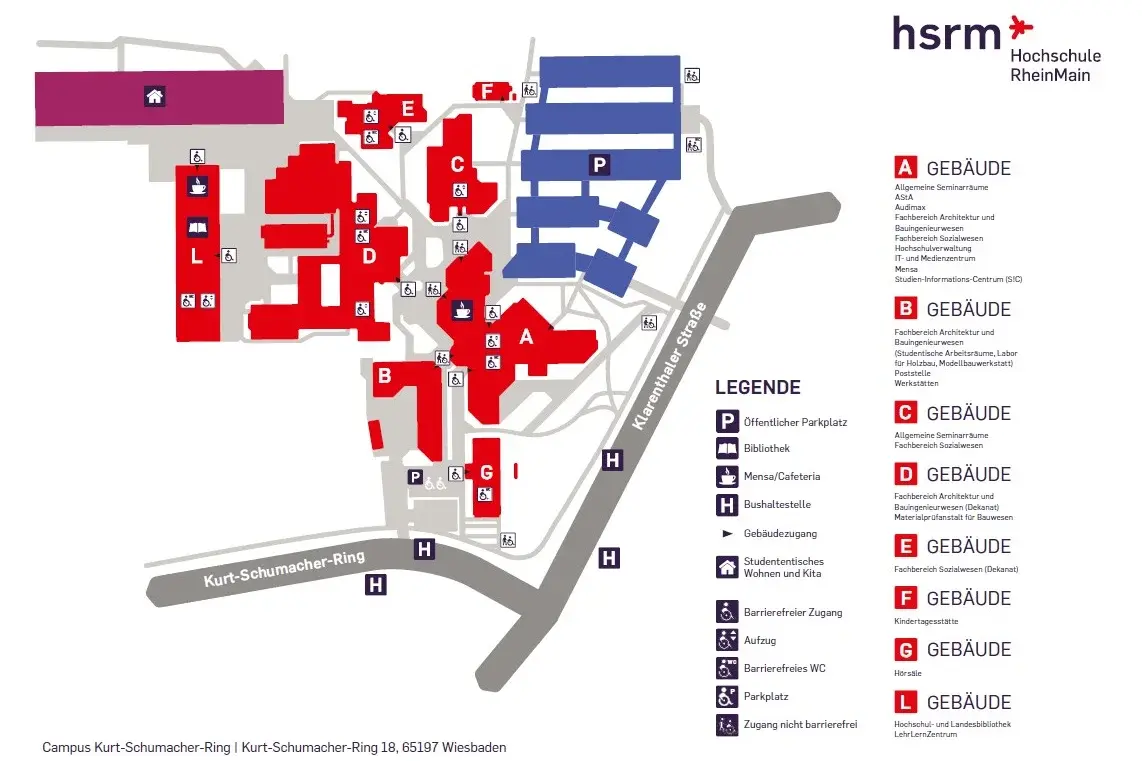 Schematische Darstellung des Campus Kurt-Schumacher-Ring der Hochschule RheinMain