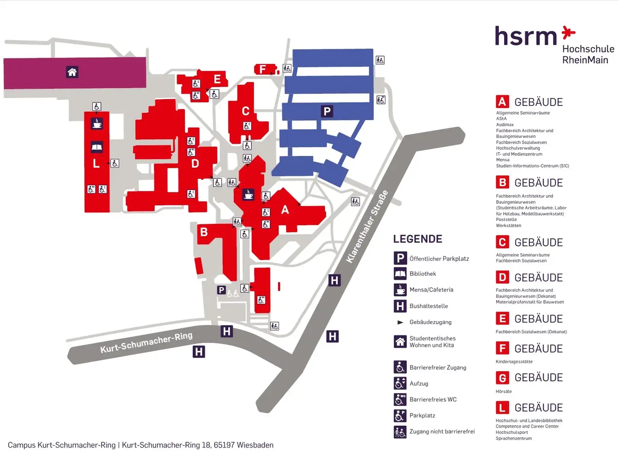 Schematische Darstellung des Campus Kurt-Schmacher-Ring der Hochschule RheinMain