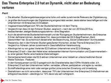 © Prof. Dr. Thorsten Petry, HS RheinMain: Enterprise 2.0 Studie 2017 - Fazit