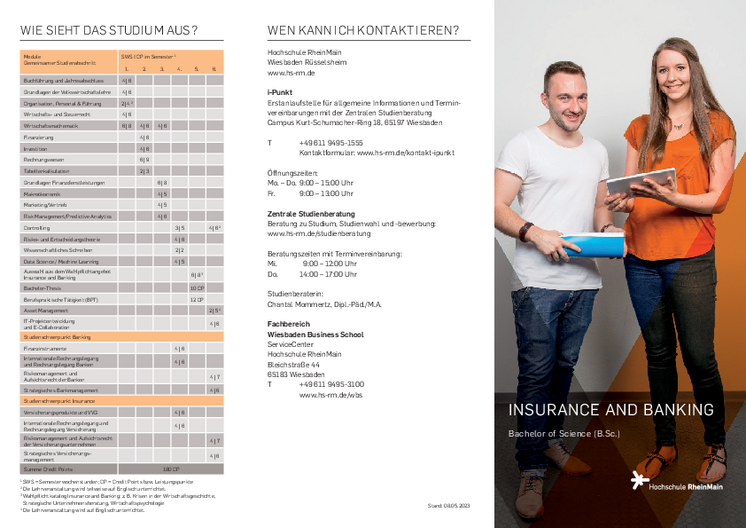 Studiengangsflyer: Bachelor Insurance & Banking der Hochschule RheinMain (PDF, 2 MB)