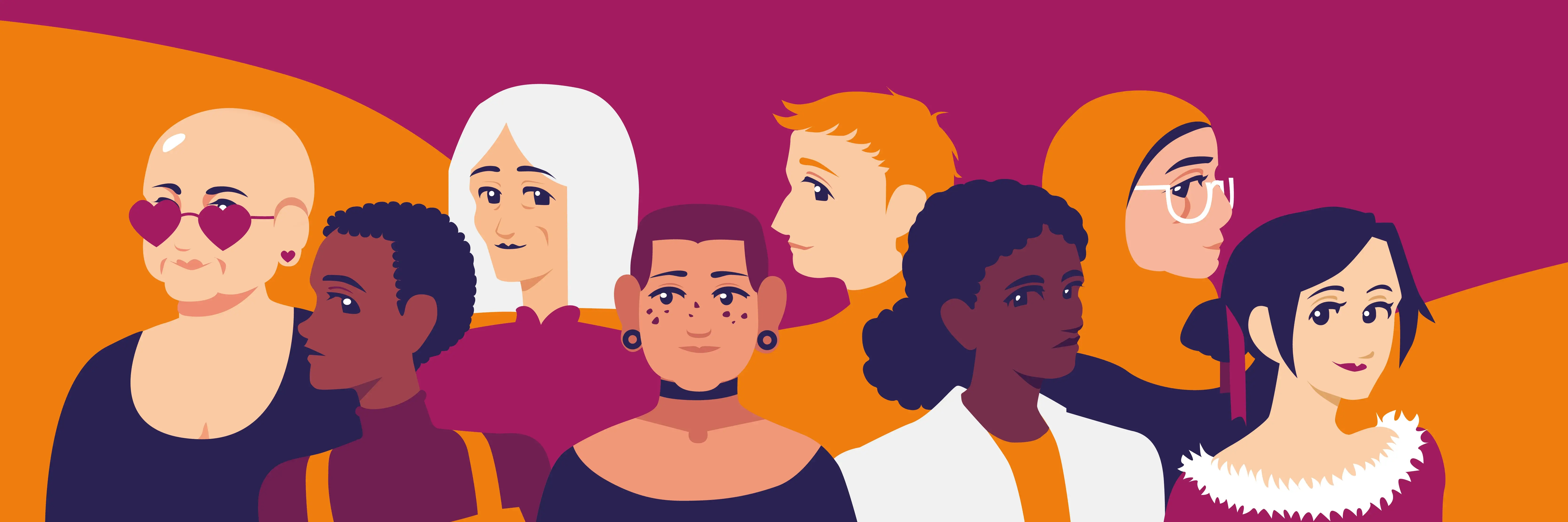 Banner Gleichstellung Portraits von verschiedenen Frauen