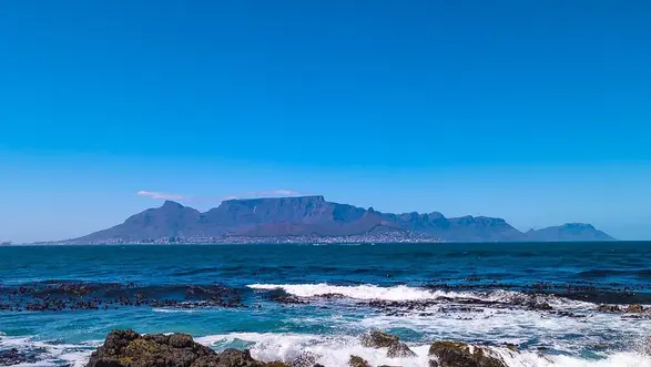 Panorama von Kapstadt von Robben Island aus fotografiert
