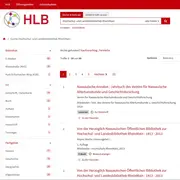 Die Darstellung zeigt eine Suchergebnisseite der Hochschul- und Landesbibliothek RheinMain. Es handelt sich um eine Liste von Publikationen, hauptsächlich über die Nassauischen Annalen und die Hochschulbibliothek, mit Optionen zur Sortierung und Navigation durch die Ergebnisse.