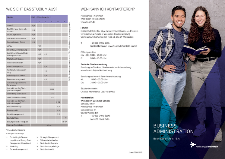 Studiengangsflyer Bachelor Business Administration