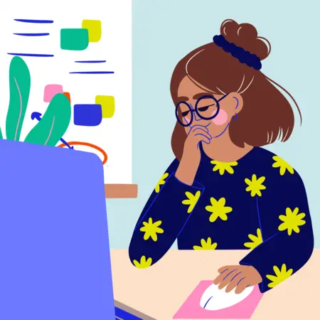 Vektor Grafik einer Frau am Schreibtisch in ihrem Arbeitszimmer