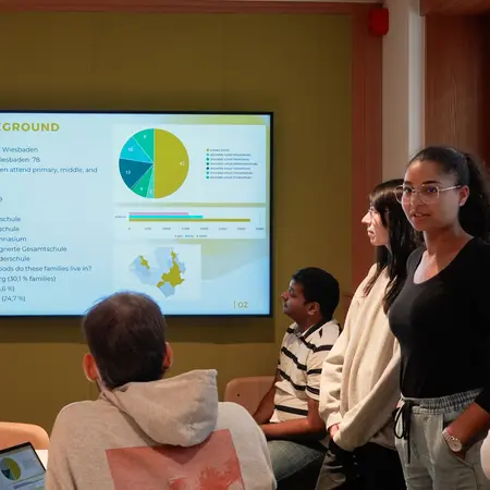 Studierende vor ihrer PowerPoint Präsentation