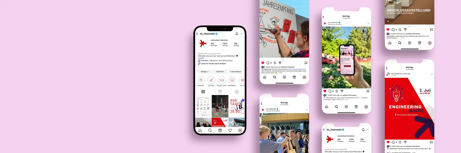 Collage mit Screenshots aus dem Instagram-Kanal der Hochschule RheinMain