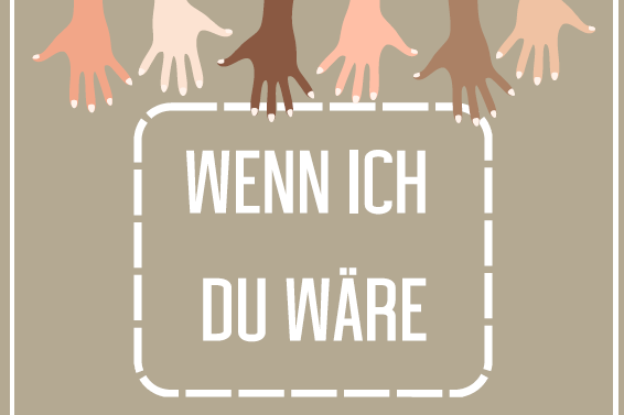 Wenn ich du wäre Sechs Hände von oben und unten, die ins Bild hinein reichen, Text in der Mitte über das Spiel