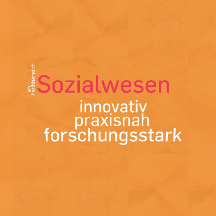 Oranger Flyer. Auf diesem steht: Sozialwesen. Innovativ, praxisnah, forschungsstark
