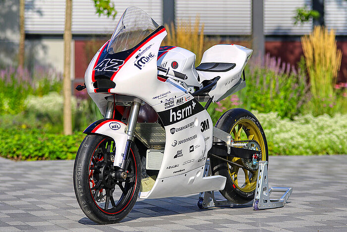 Das selbstgebaute Rennmotorrad von RheinVolt Motorsport