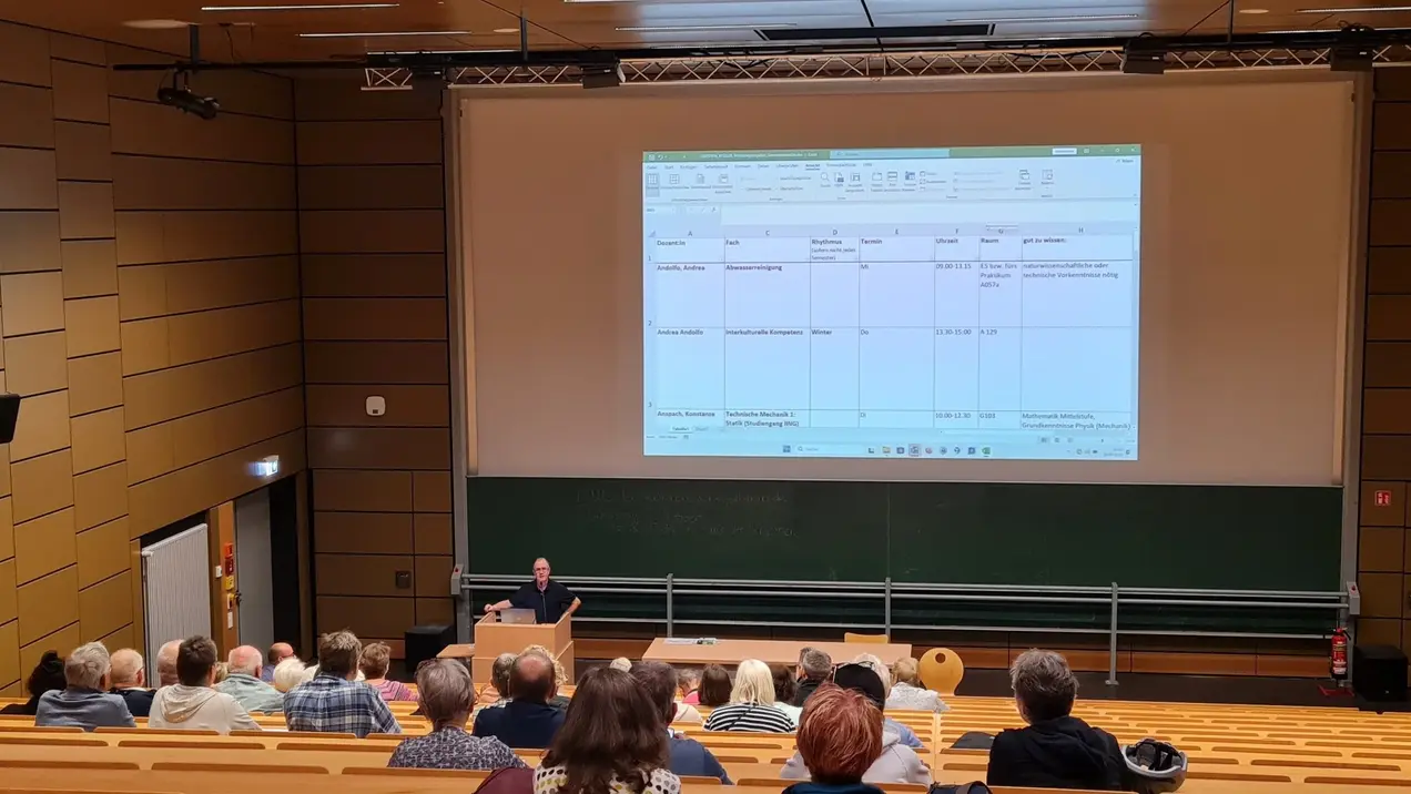 Prodekan Prof. Dr. Peter Dannenmann präsentiert die Lehrveranstaltungen für das Wintersemester 2025/2026