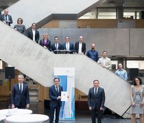Eröffnung des Promotionszentrums Mobilität und Logistik(v.l.n.r.): Steffen Bilger, Parlamentarischer Staatssekretär BMVI, Prof. Dr. Frank E.P. Dievernich, Präsident der Frankfurt UAS, Prof. Dr. Karim