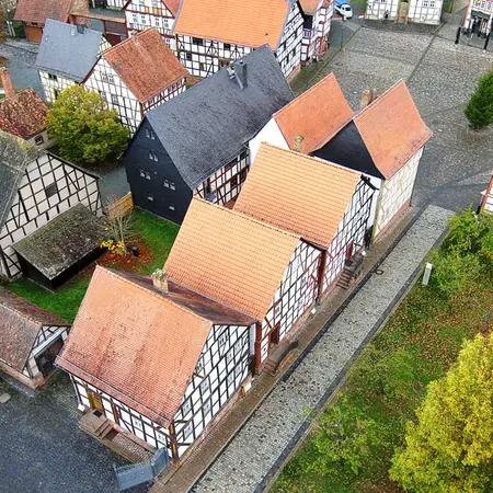 Luftaufnahme von Fachwerkgebäuden