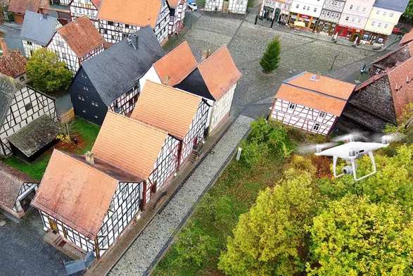 Luftaufnahme von Fachwerkgebäuden