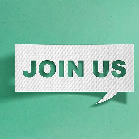 Sprechblase mit Schriftzug Join us