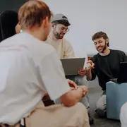 A group of students conversing.