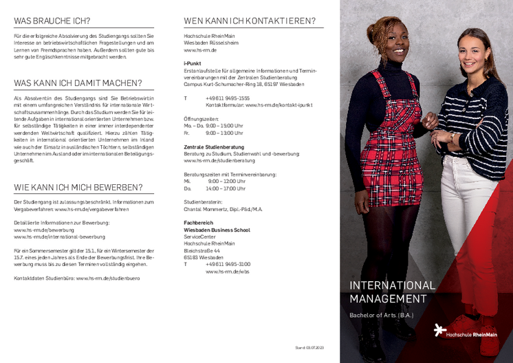 Studiengangsflyer Bachelor International Management