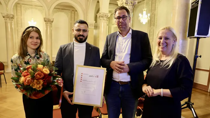 Helena Habermann, Khaled Hussein, Prof. Dr. Andreas Thiesen, Diana Stolz (Hessische Ministerin für Familie, Senioren, Sport, Gesundheit und Pflege)