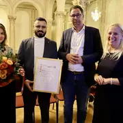 Helena Habermann, Khaled Hussein, Prof. Dr. Andreas Thiesen, Diana Stolz (Hessische Ministerin für Familie, Senioren, Sport, Gesundheit und Pflege)