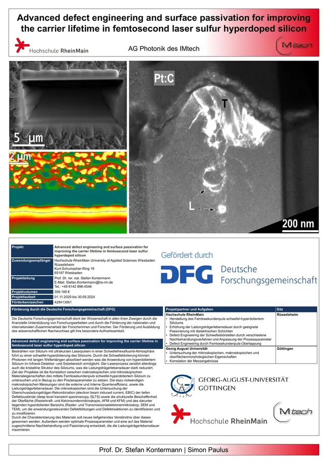 Advanced defect engineering and surface passivation for improving the carrier lifetime in femtosecond laser sulfur hyperdoped silicon.