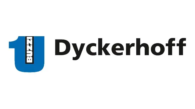 Logo von Dyckerhoff mit dem Schriftzug „1 BUZZZ“ in blauer und schwarzer Schrift. Das Design kombiniert die Zahlen und den Firmennamen.