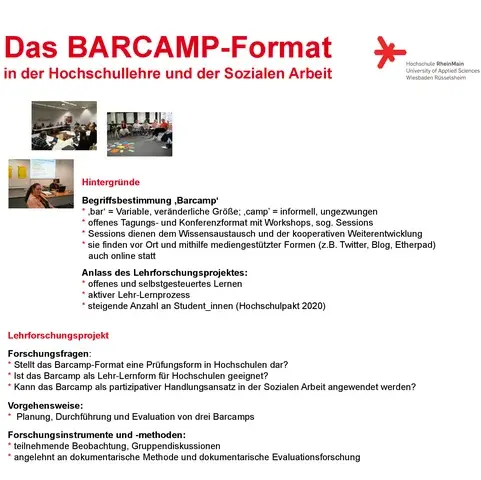 BarcampPlakat Das Barcamp-Format in der Hochschullehre und in der sozialen Arbeit wird erklärt.