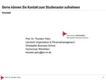 © Prof. Dr. Thorsten Petry, HS RheinMain: Enterprise 2.0 Studie 2017 - Kontakt