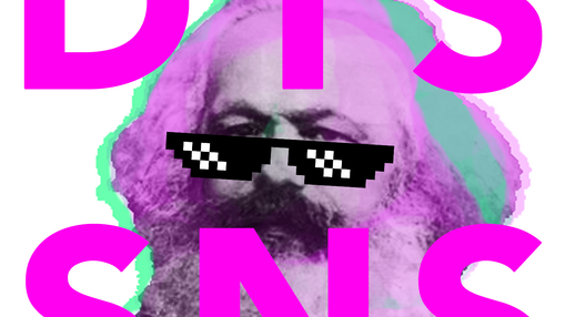 Dissens Plakat. Mann mit Sonnenbrille in pinker Schrift 