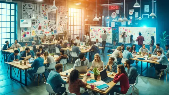 «A vibrant workshop scene», Bild generiert von Dall-E, 29.05.204