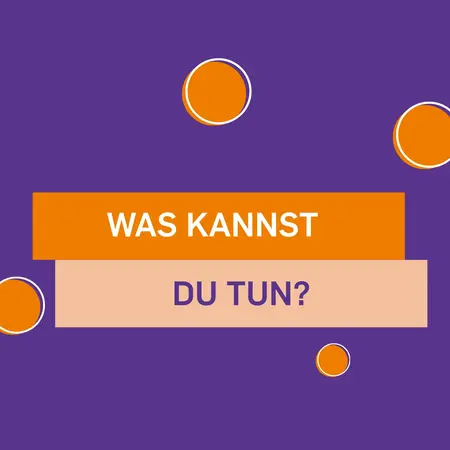 lila hintergrund mit dem text "Was kannst du tun" mit orange farbenen akzenten 