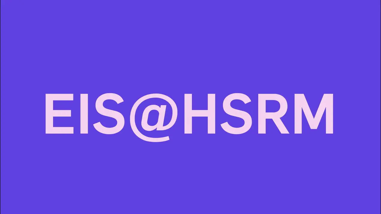 Text auf lila Hintergrund: "EIS@HSRM". Der Text ist in einer modernen Schriftart gestaltet.