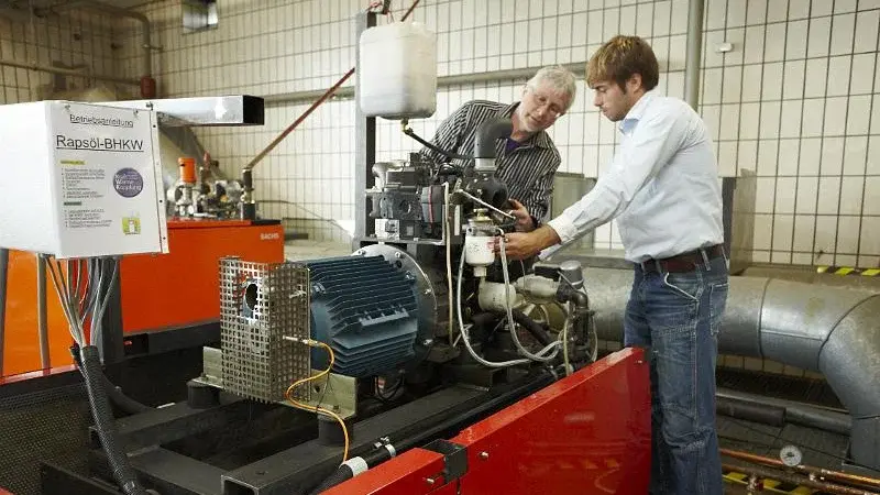 Studierende und Prof. Klausmann im BHKW-Labor