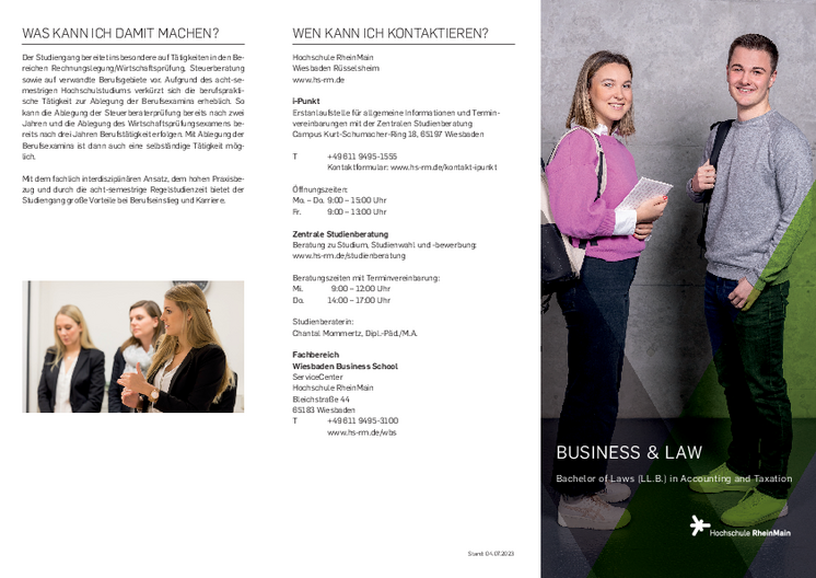 Studiengangsflyer Bachelor Business Law