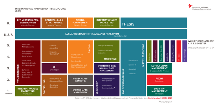 Schaubild: Aufbau des Bachelor-Studiengangs International Management (B.A.)