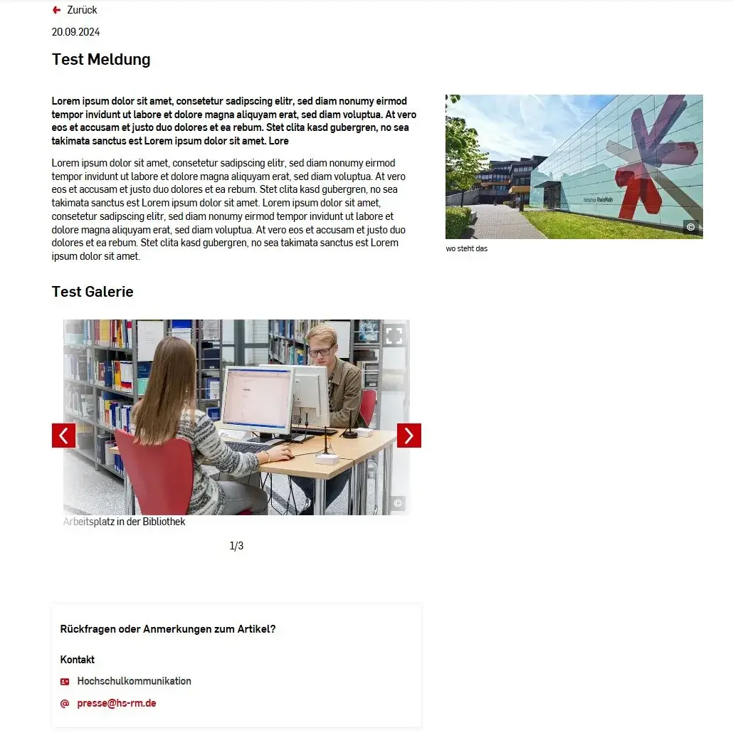 Beispielhafte Gestaltung einer Meldung