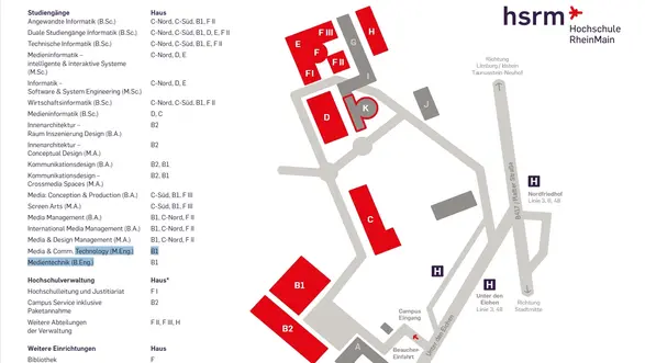 Schematische Darstellung des Campus Unter den Eichen der Hochschule RheinMain