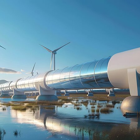 Wasserstoff-Pipeline mit Windkraftanlage