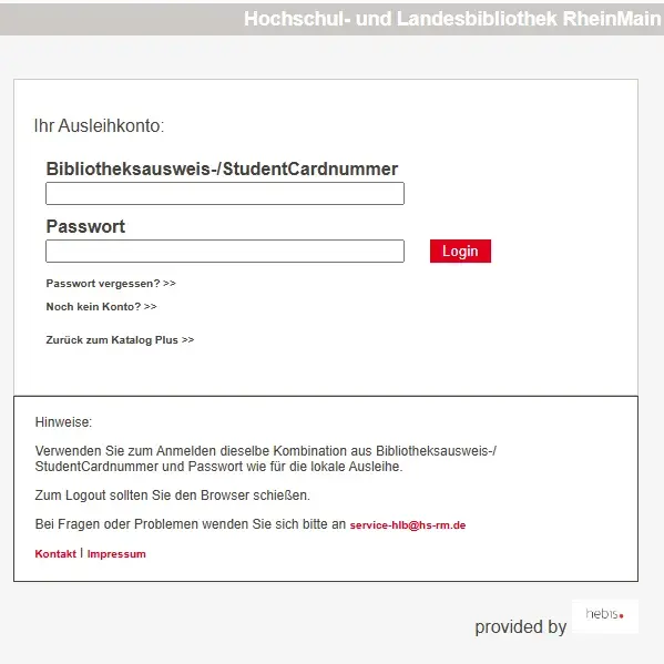 Anmeldemaske KatalogPlus