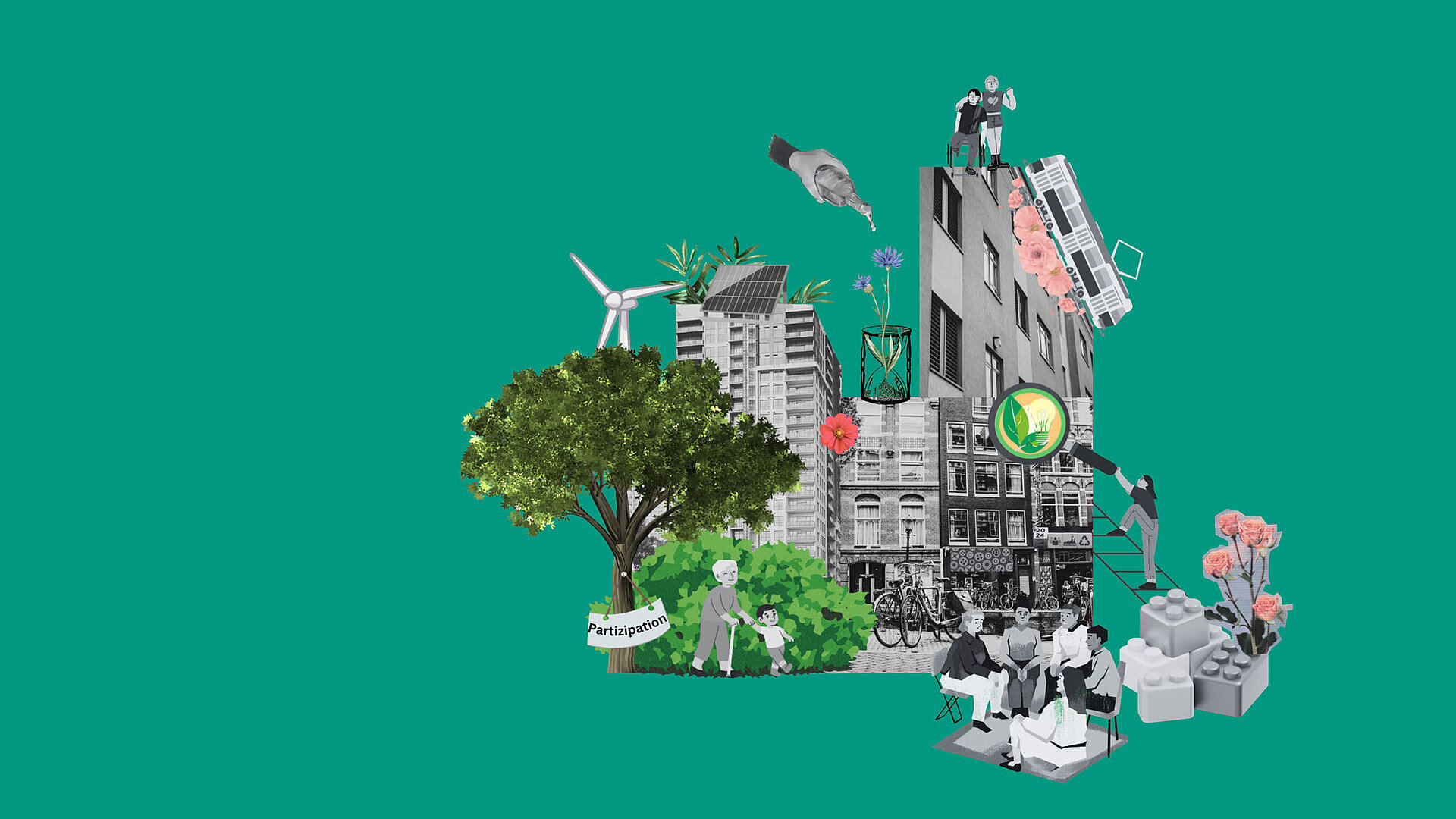 Collage einer klimafreundlichen Stadt