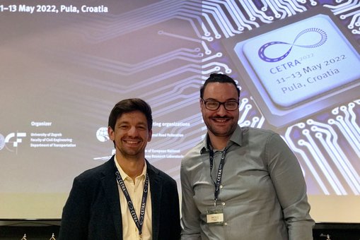 Die Mobilitätsmanagement-Experten Maximilian Birk und Leon Yessad auf der internationalen CETRA in Kroatien.